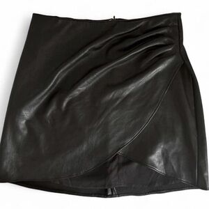 Rewash Black Faux Leather Wrap Mini Skirt